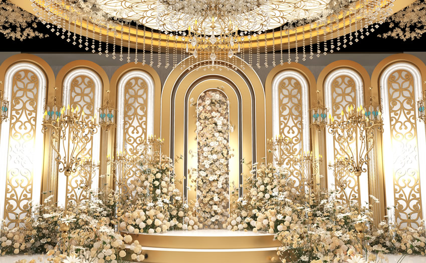 浦江香槟色调婚礼堂效果展示